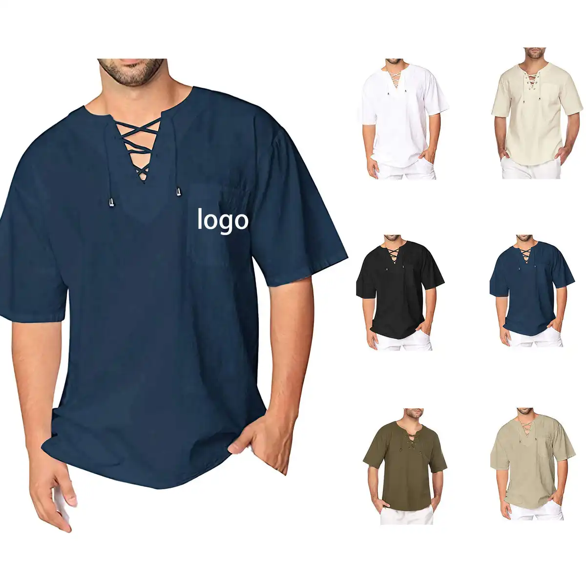 Breathable Cotton Linen Drawstring Shirt