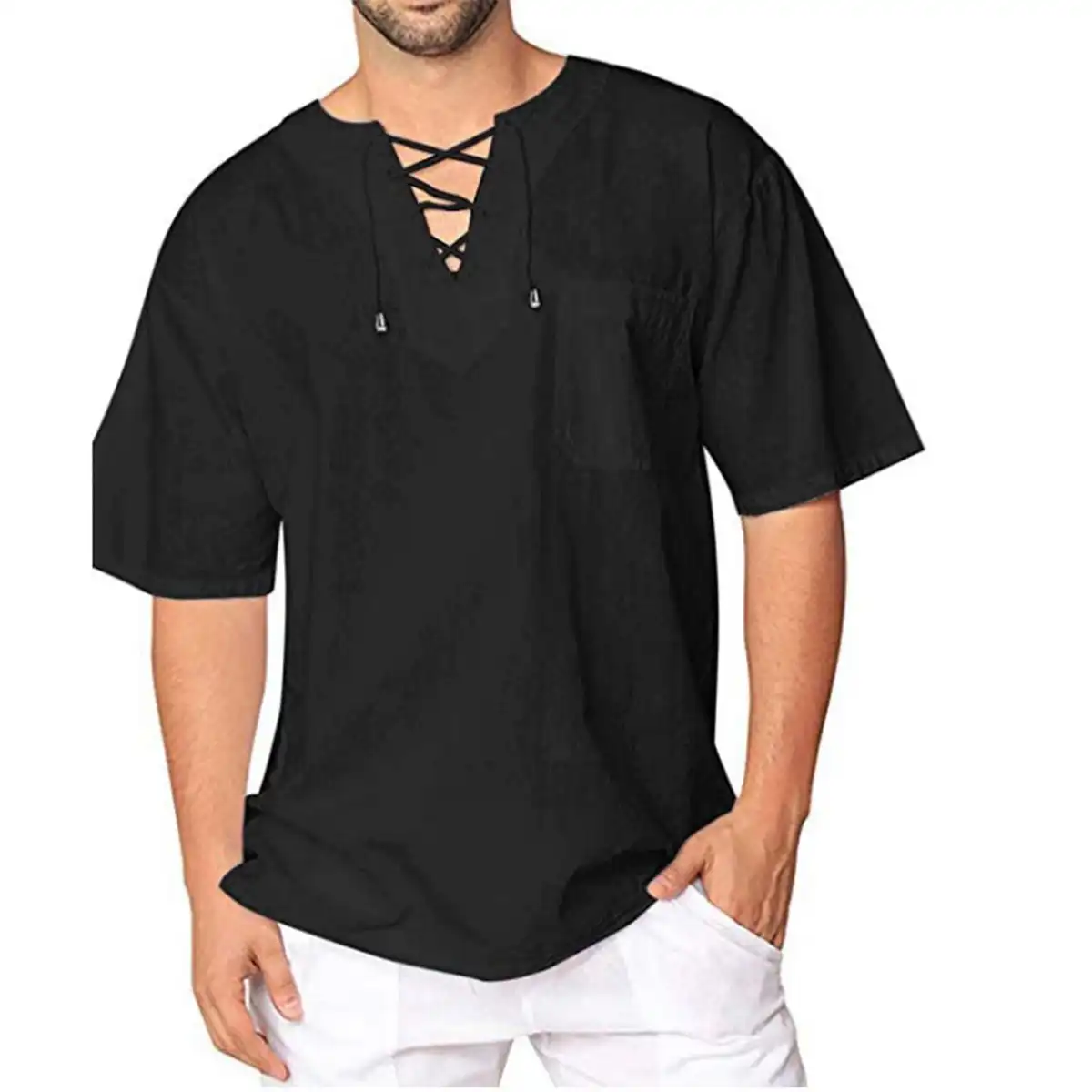 Breathable Cotton Linen Drawstring Shirt additional product view