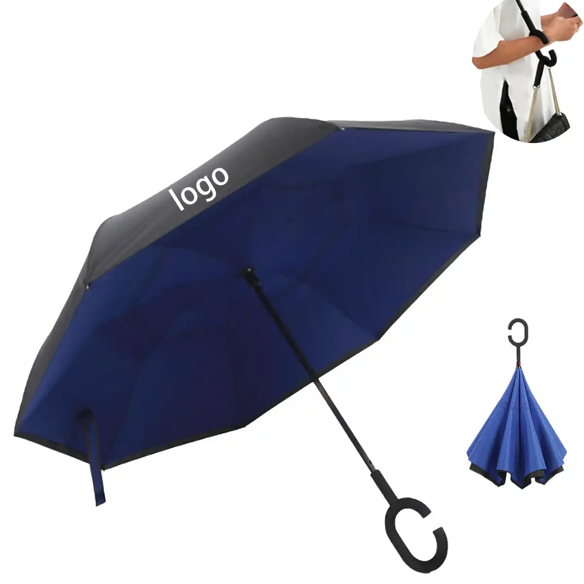 Windproof Reverse Umbrella with C Handle