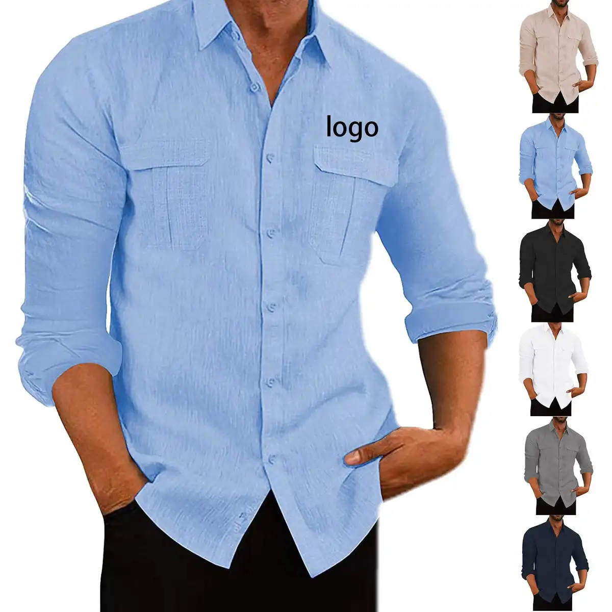 Breathable Polyester Casual Shirt Pockets