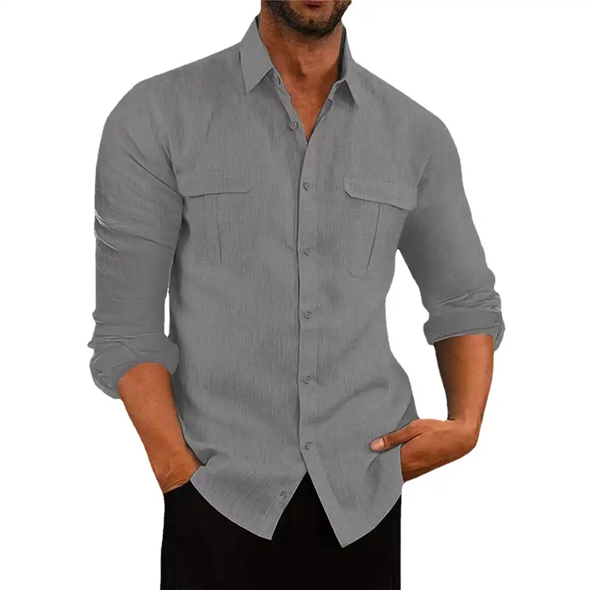 Breathable Polyester Casual Shirt Pockets alternate product angle