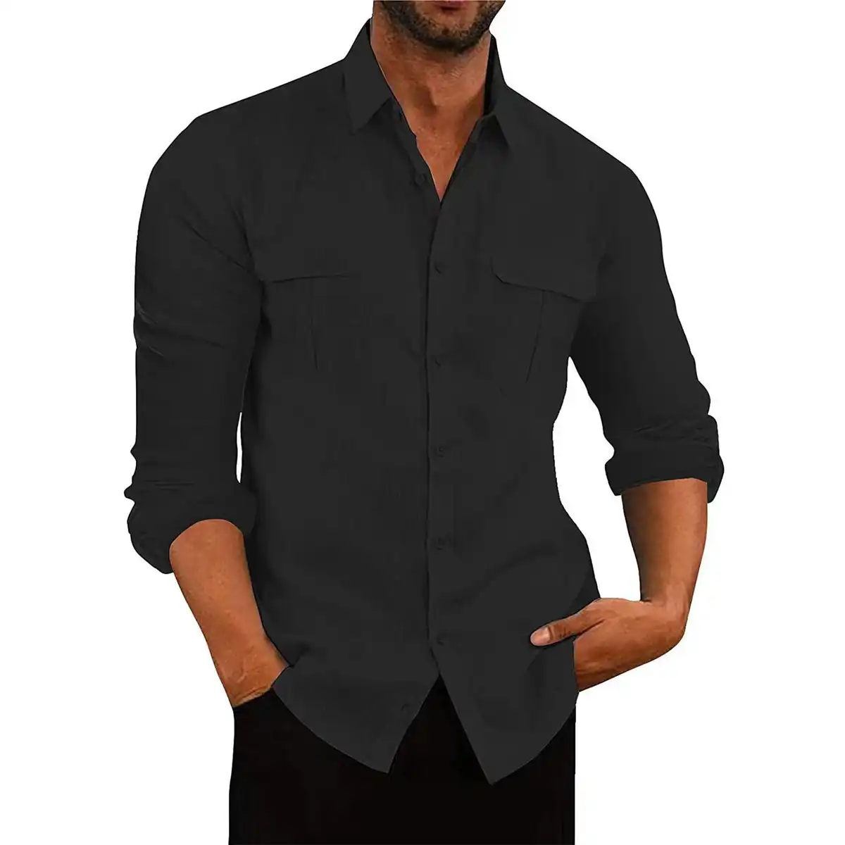 Breathable Polyester Casual Shirt Pockets custom logo imprint view