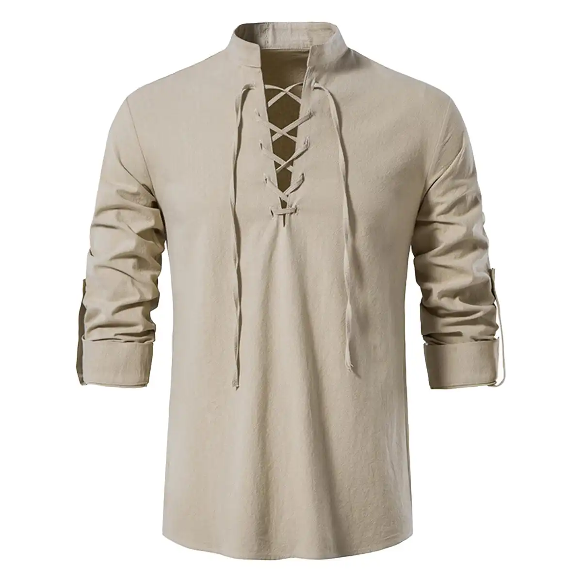 Breathable Cotton Henley Shirt product close-up
