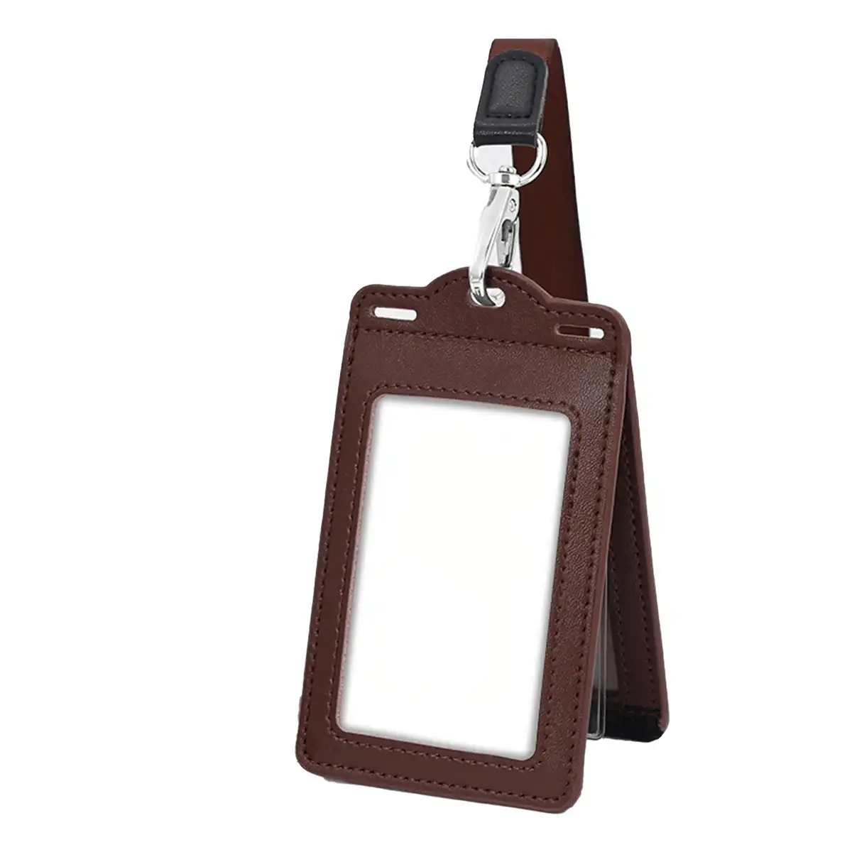 Genuine Leather Badge Holder Lanyard product close-up
