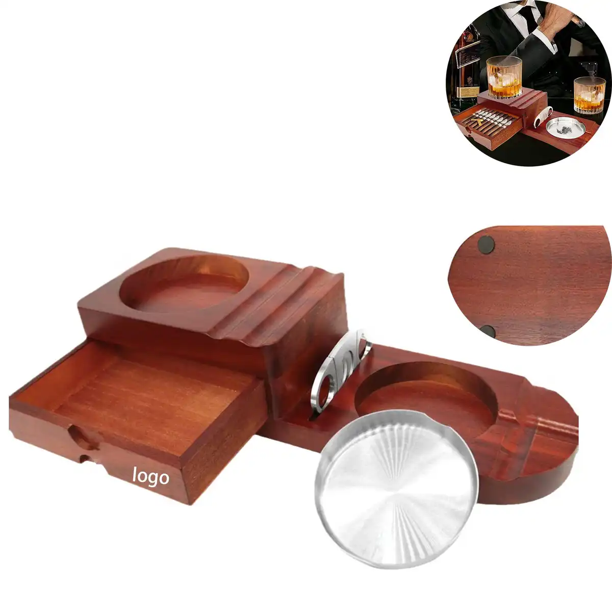 Premium Wood Cigar Ashtray Set