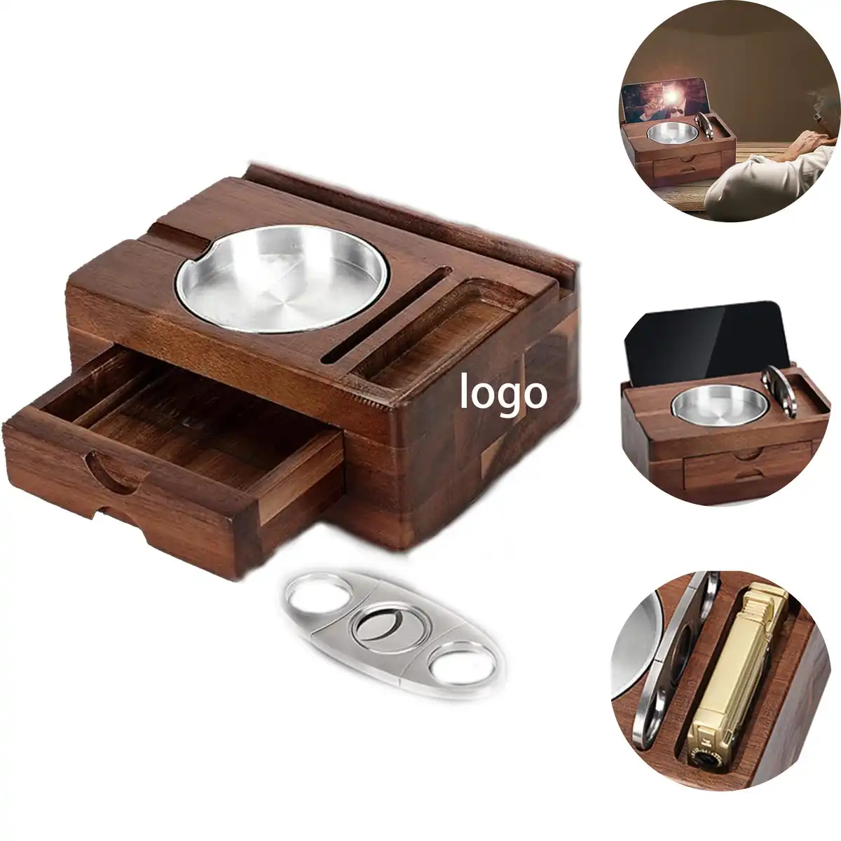 Elegant Wooden Cigar Ashtray Drawer
