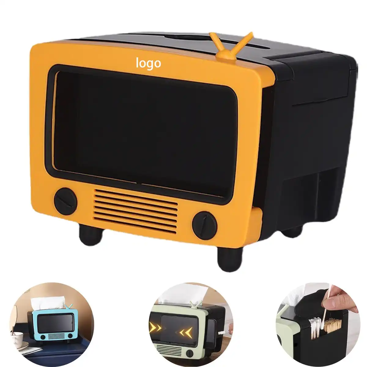 Retro TV Tissue Box with Phone Stand