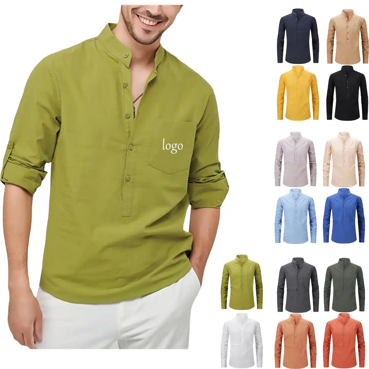 Classic Cotton Henley Shirt product detail view