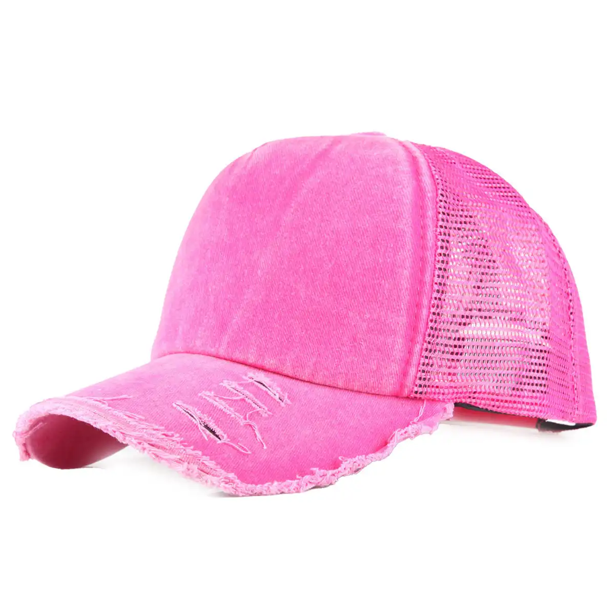 Distressed Mesh Back Baseball Cap custom logo imprint view