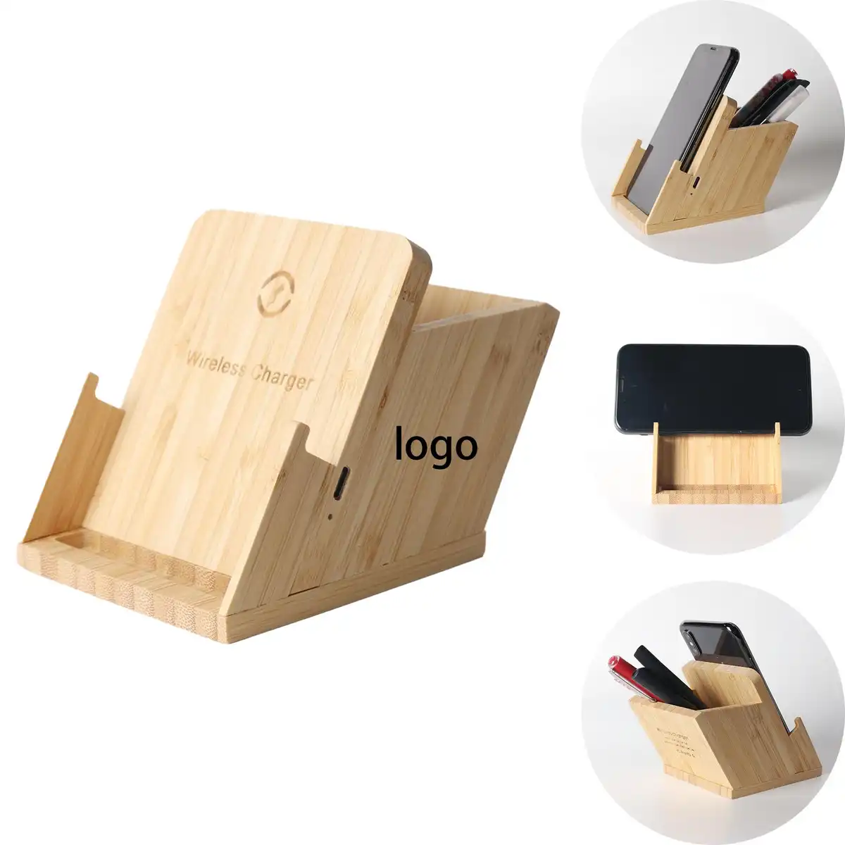 Bamboo Charging Desk Stand Organizer