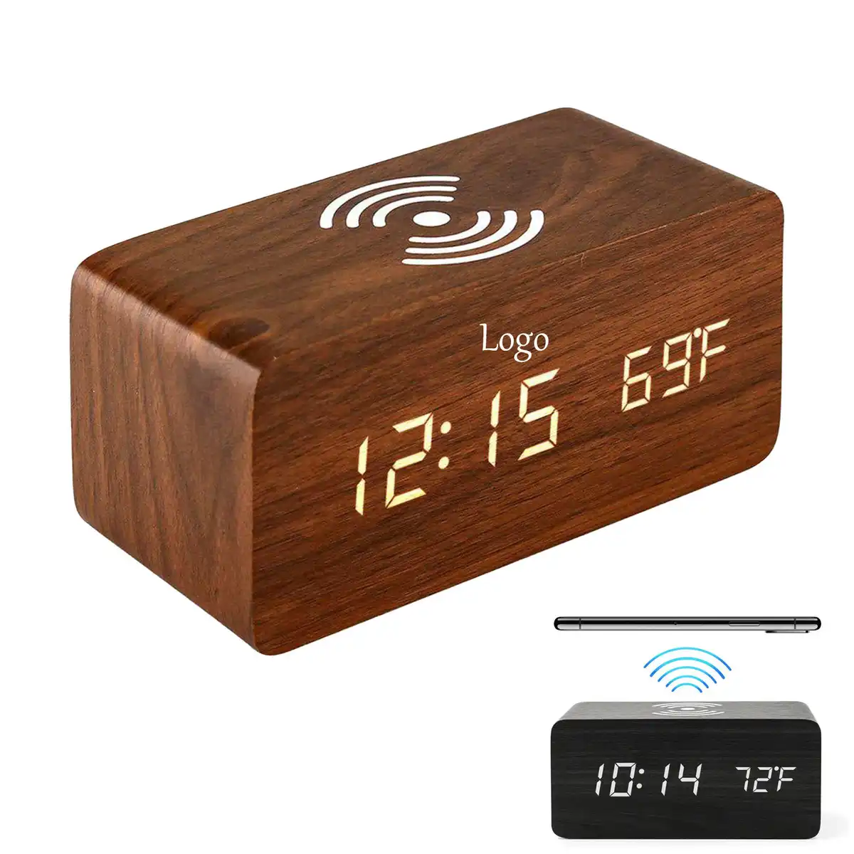 Wooden LED Alarm Clock Charger