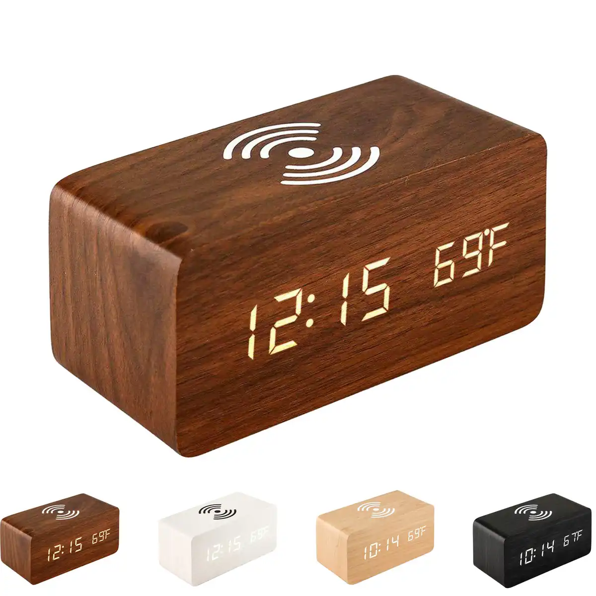 Wooden LED Alarm Clock Charger product detail view