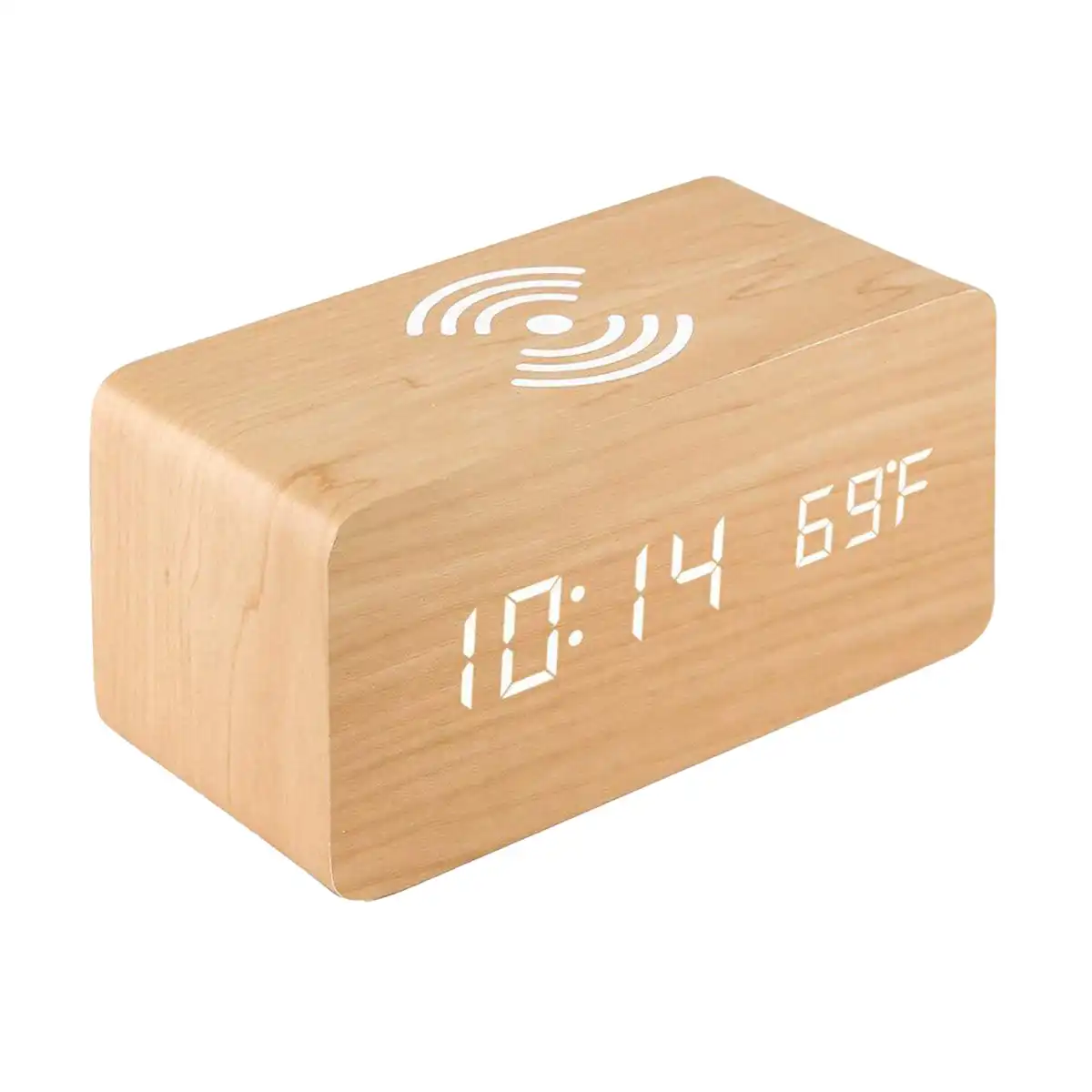 Wooden LED Alarm Clock Charger alternate product angle