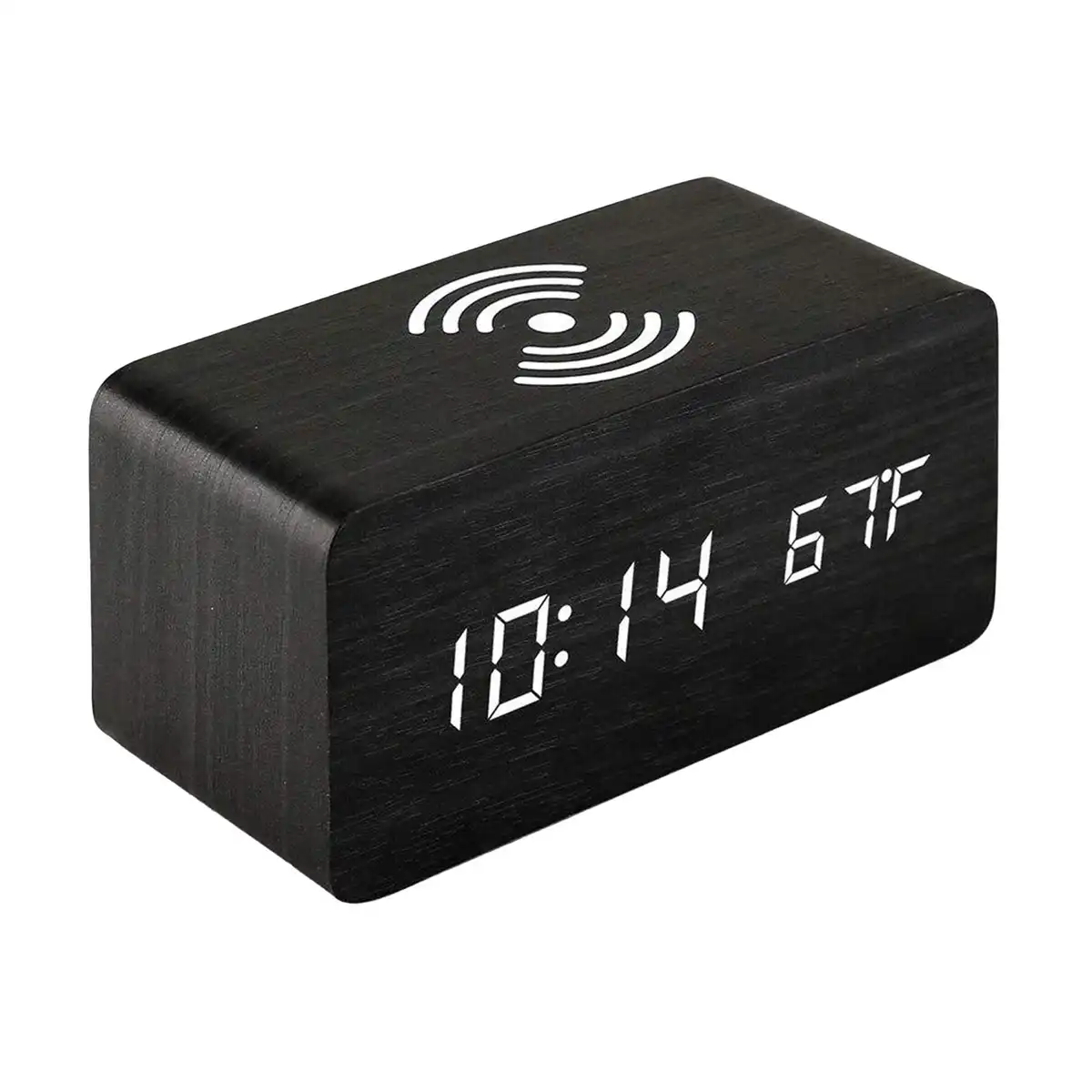 Wooden LED Alarm Clock Charger product close-up