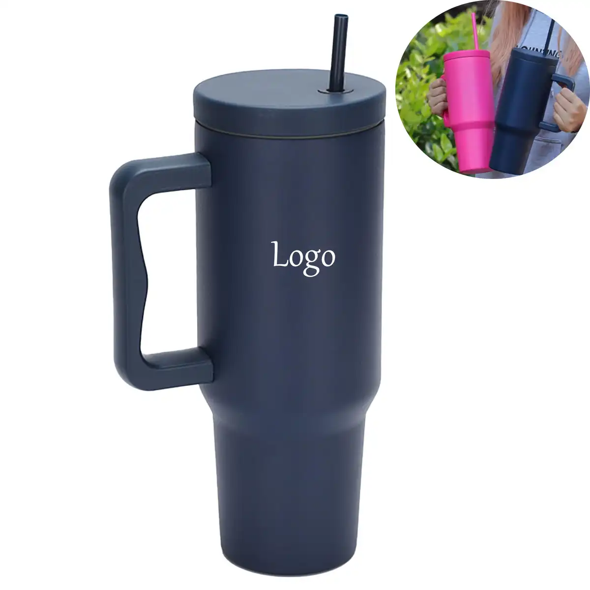 Large Insulated Tumbler with Straw