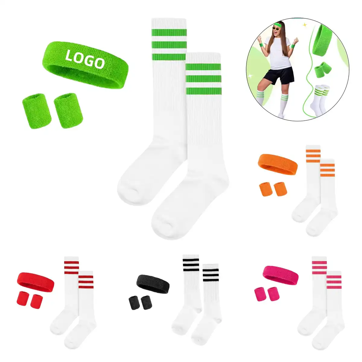 Striped Terry Sweatband Sock Set