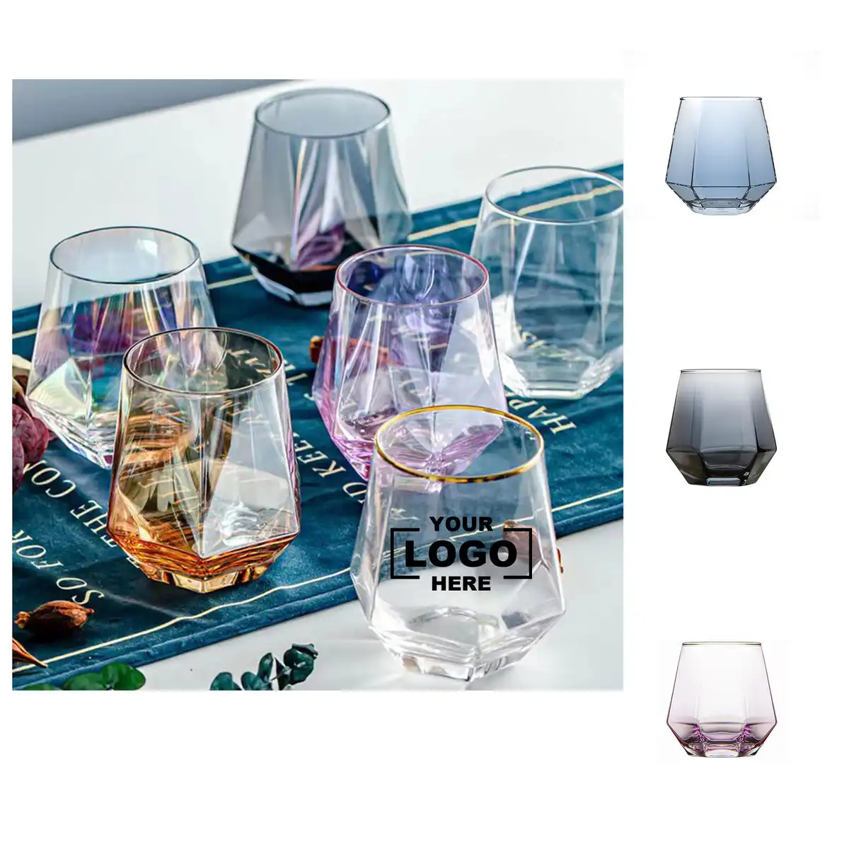 Elegant Diamond Stemless Wine Glass