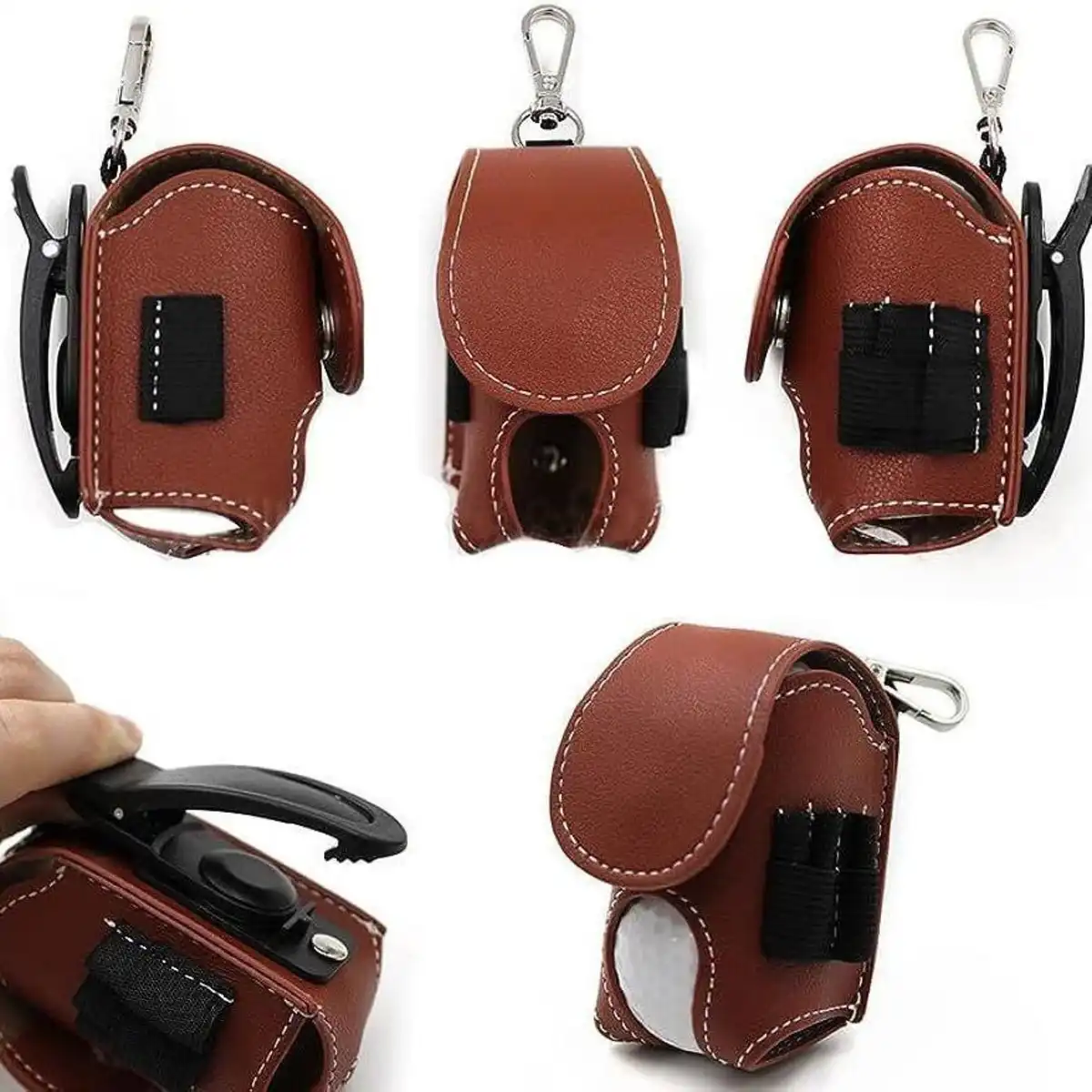 Golf Ball Leather Carrier product with accessories