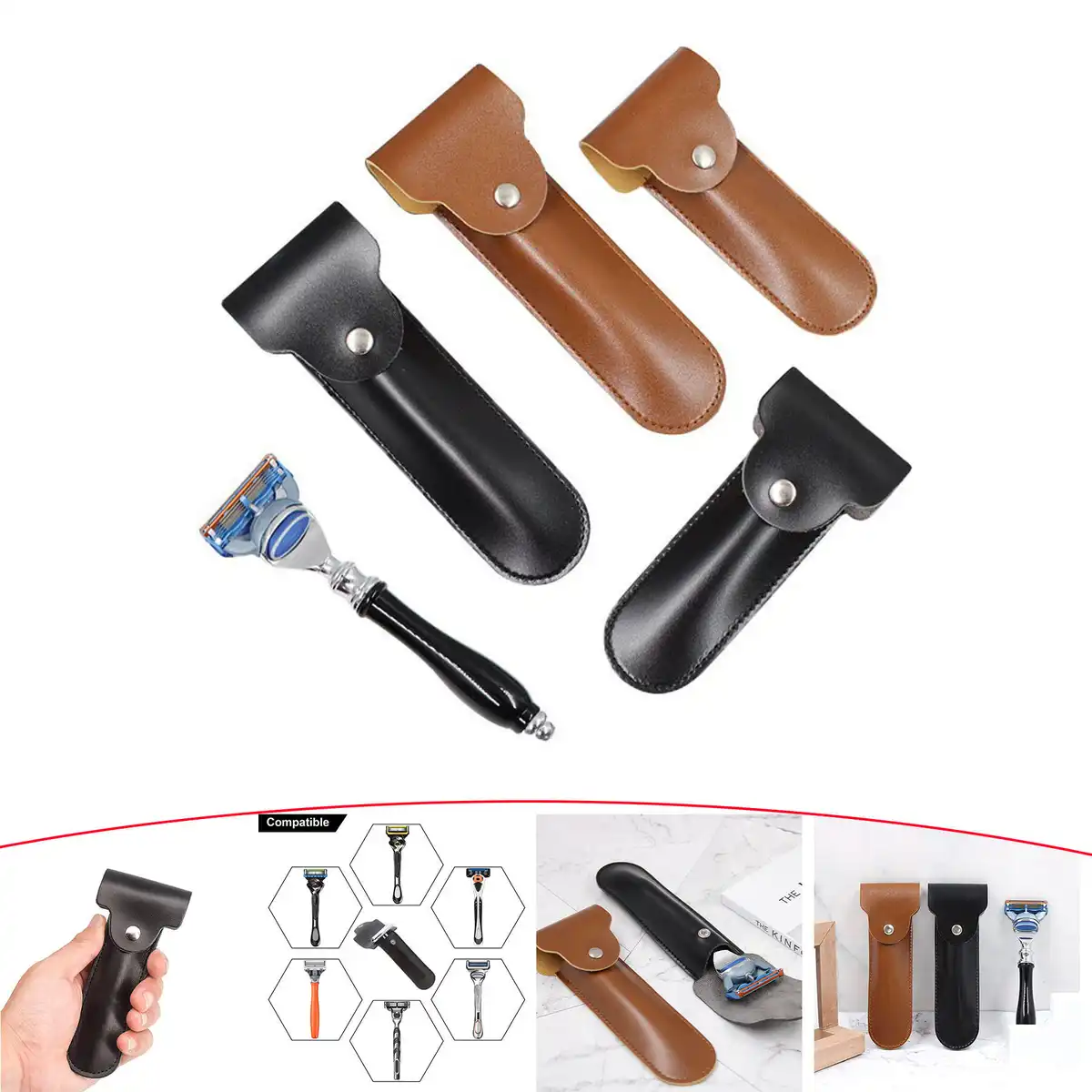 Premium Leather Razor Travel Case product detail view