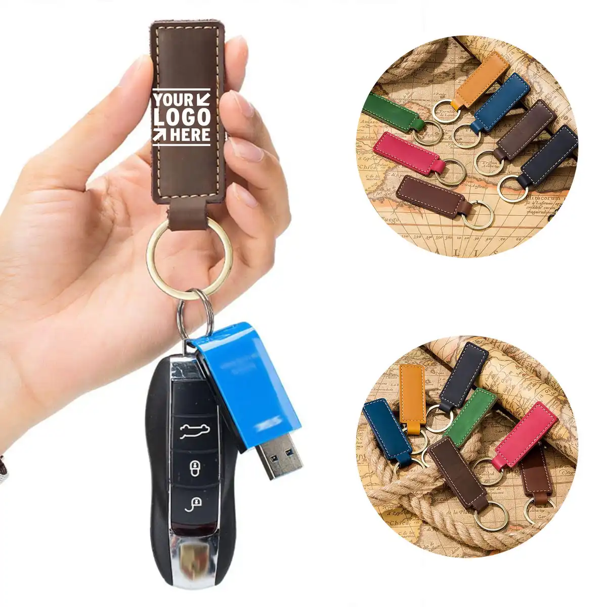 Genuine Leather Keychain Key Ring Clip