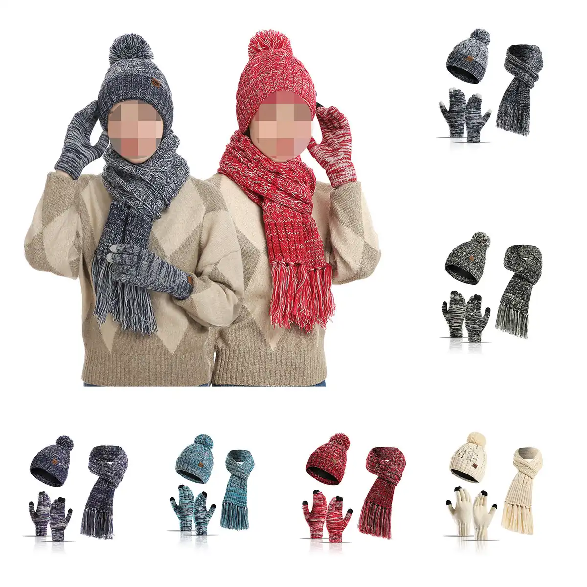 Warm Winter Knit Hat Scarf Gloves