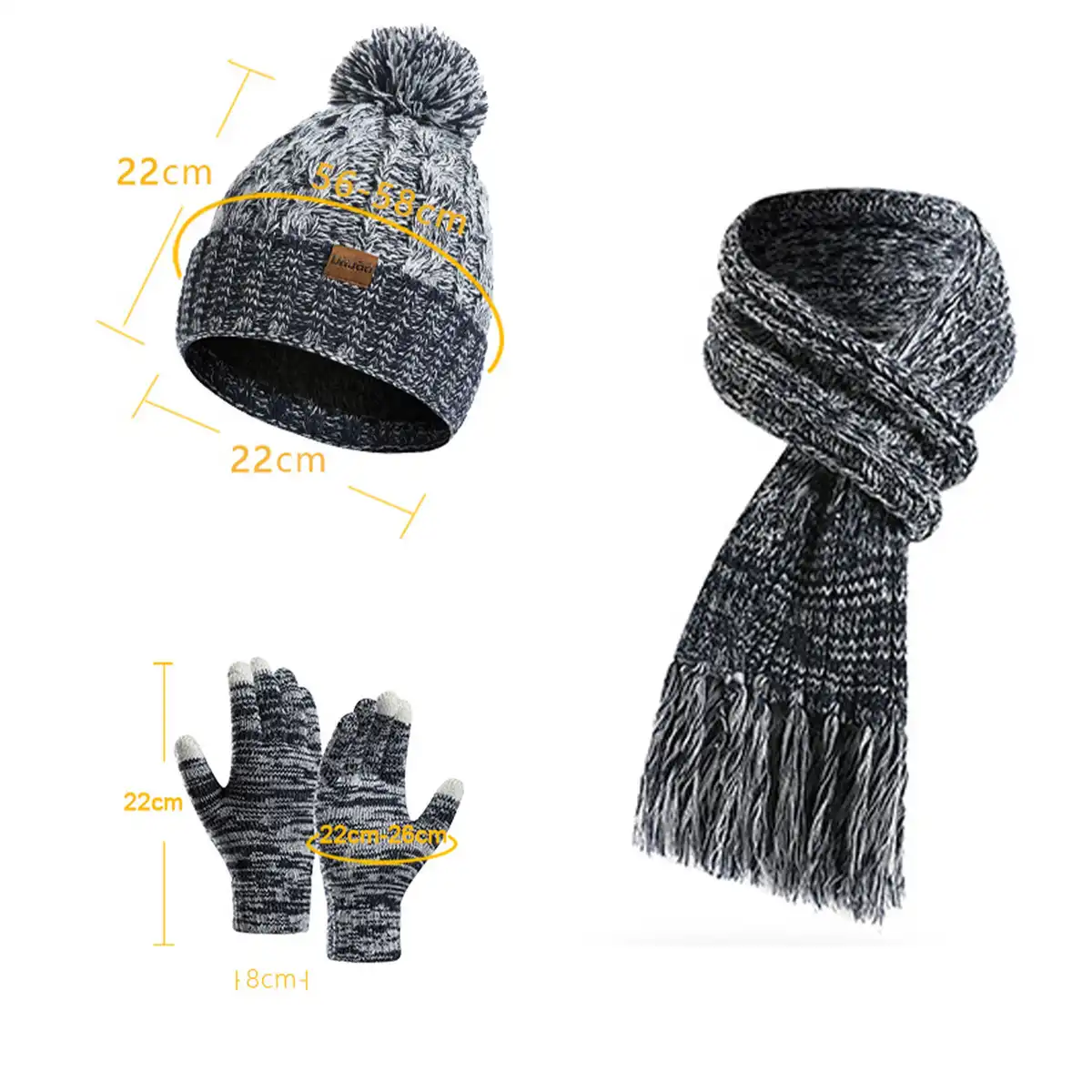 Warm Winter Knit Hat Scarf Gloves product detail view