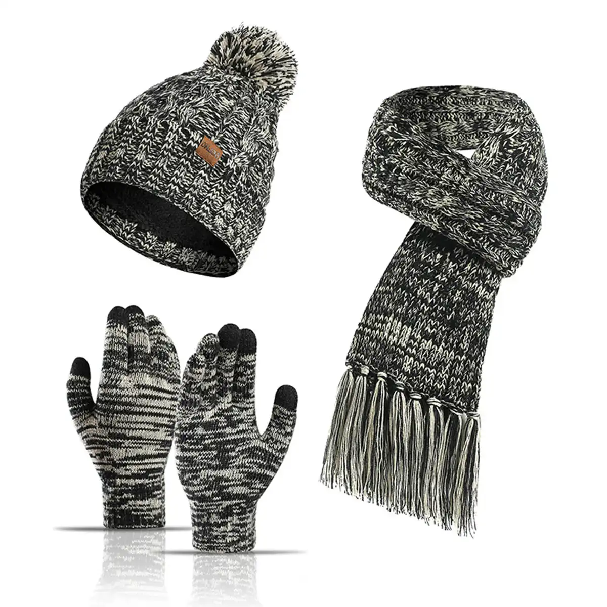 Warm Winter Knit Hat Scarf Gloves alternate product angle