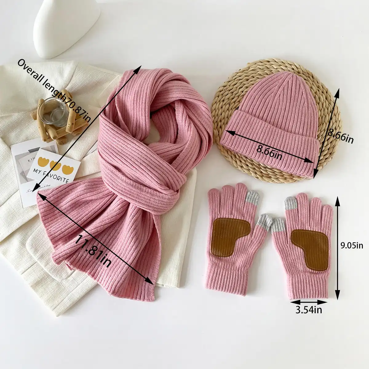 Insulated Winter Knit Hat Scarf Gloves product detail view