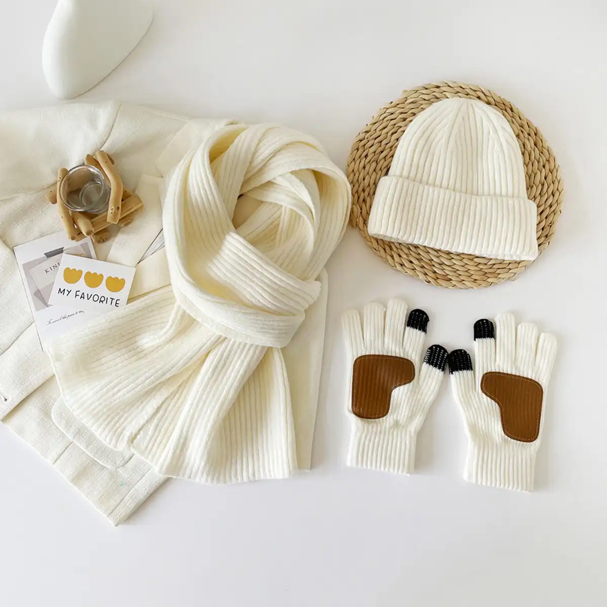 Insulated Winter Knit Hat Scarf Gloves additional product view