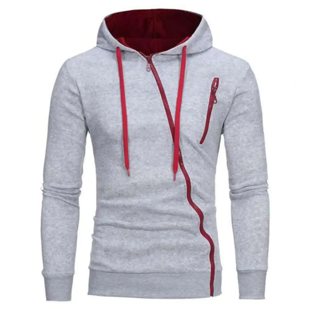 Diagonal Zipper Hoodie product close-up