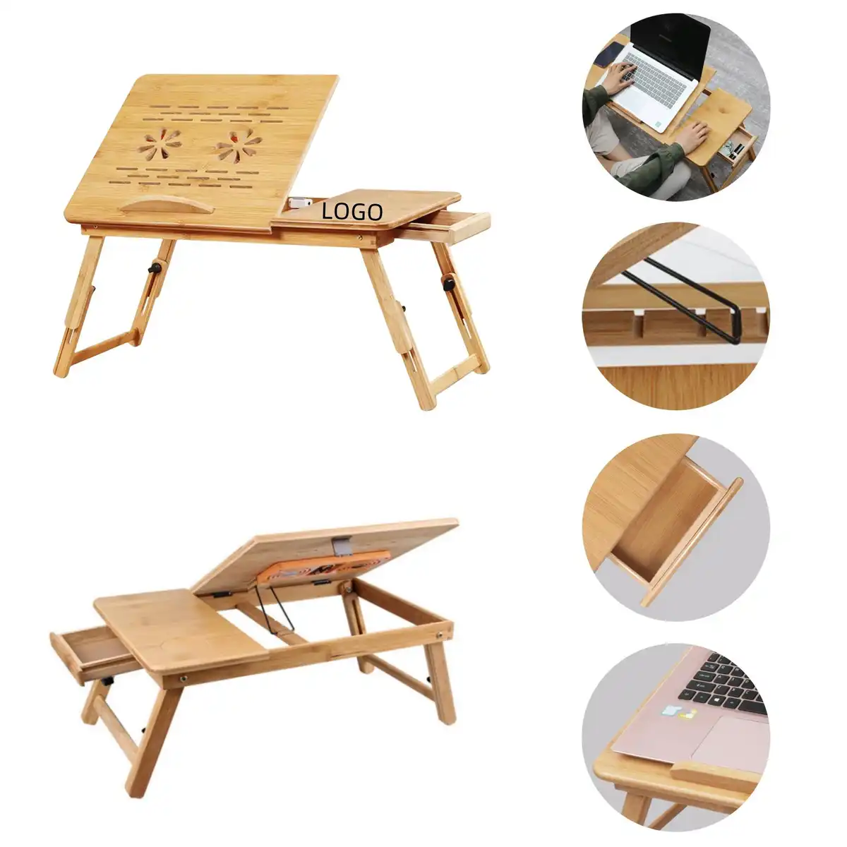 Bamboo Laptop Desk with Cooling Fans