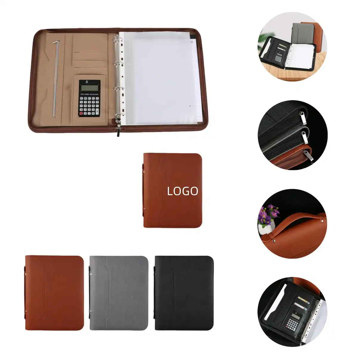 PU Leather Zip Portfolio Organizer