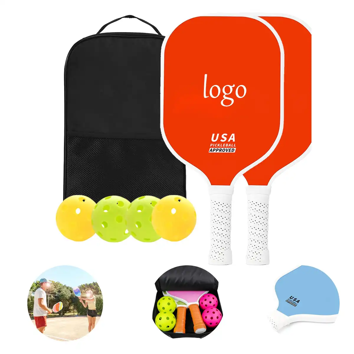 Fiberglass Pickleball Paddle Duo with Balls