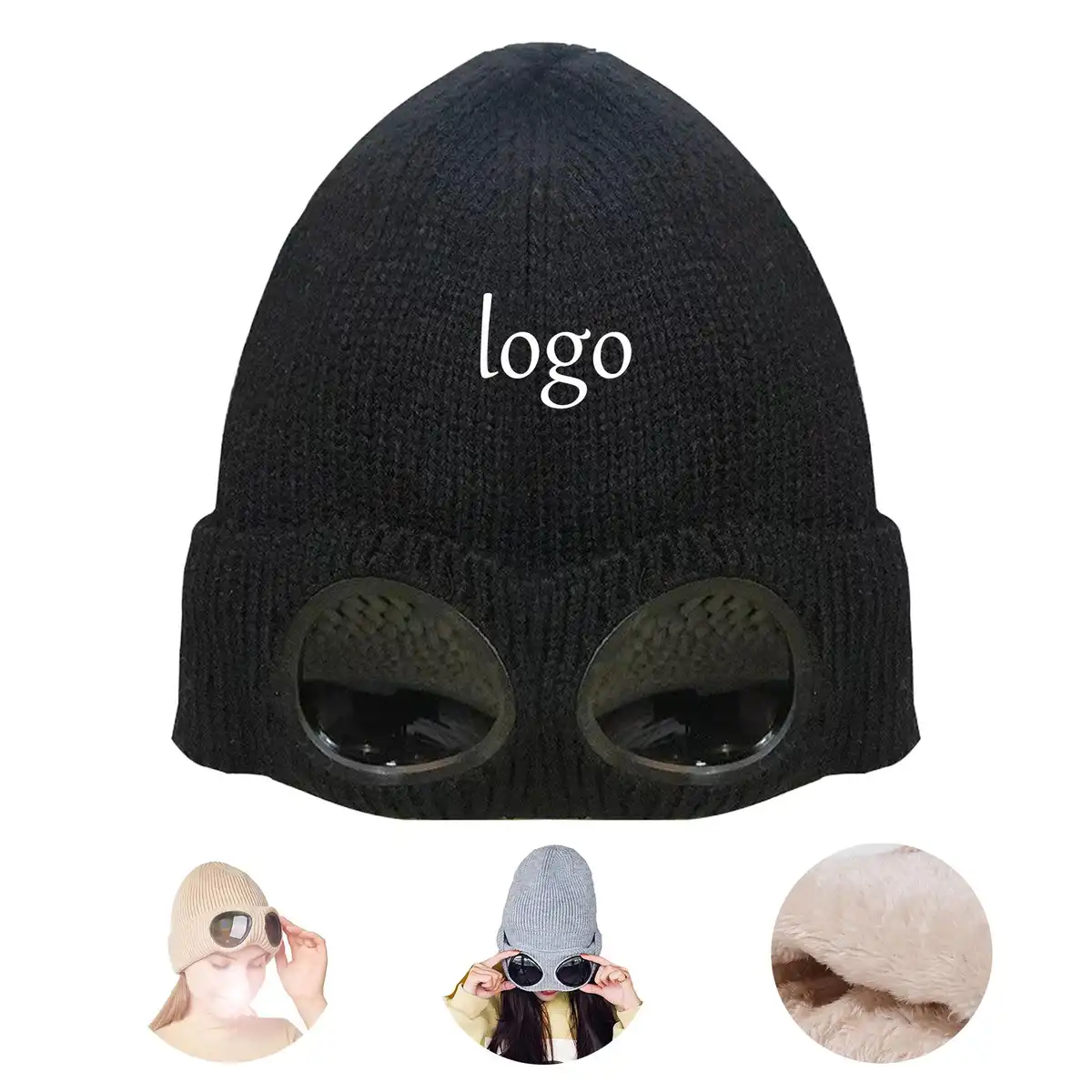 Unisex Knit Hat Goggle Set