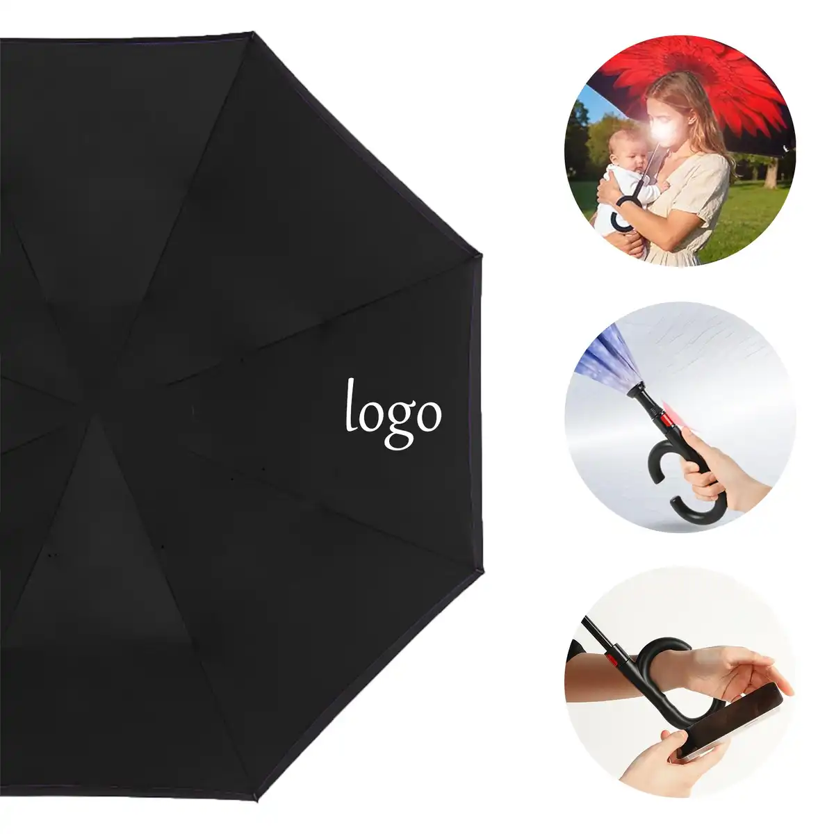 Windproof UV Protection Umbrella with C Handle