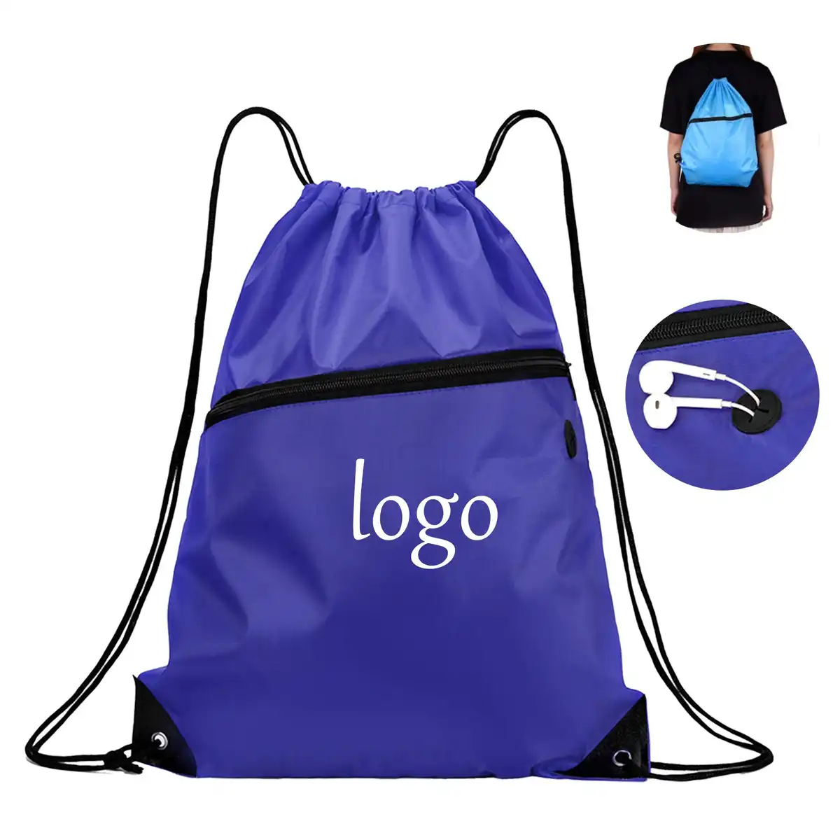 Lightweight Drawstring Daypack with Zip