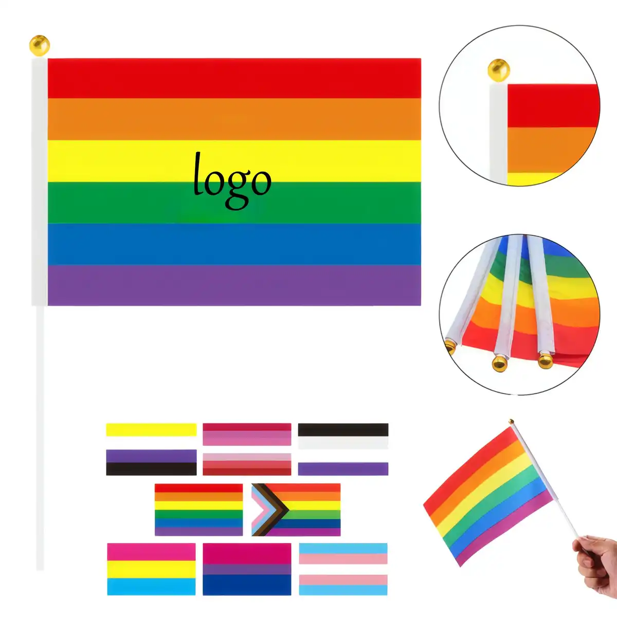Vibrant Rainbow Pride Stick Flags