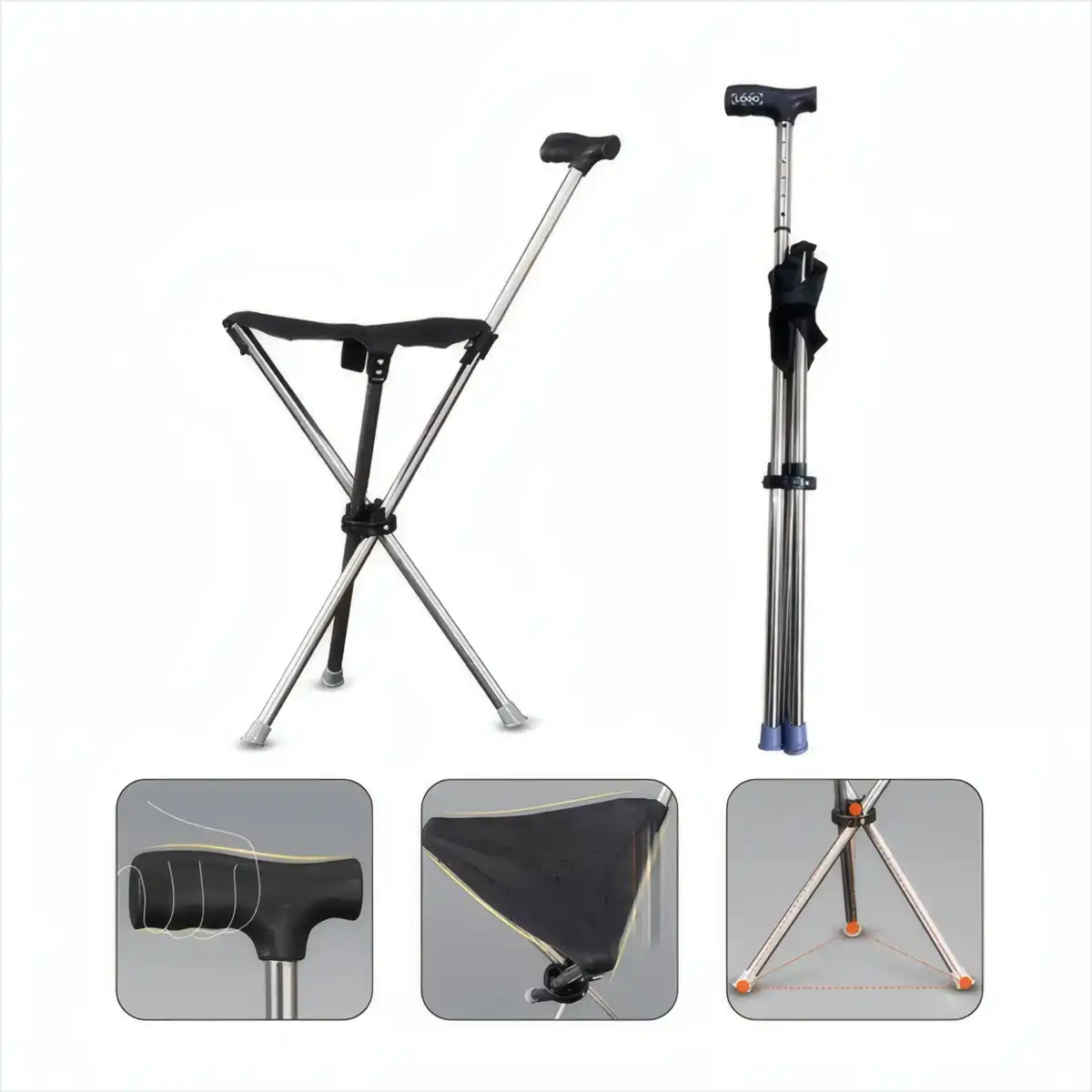 Sturdy 2-in-1 Walking Cane Seat