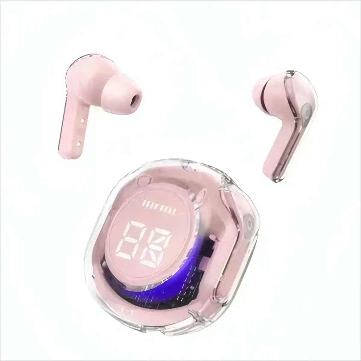 Wireless Earbuds with Digital Display product close-up