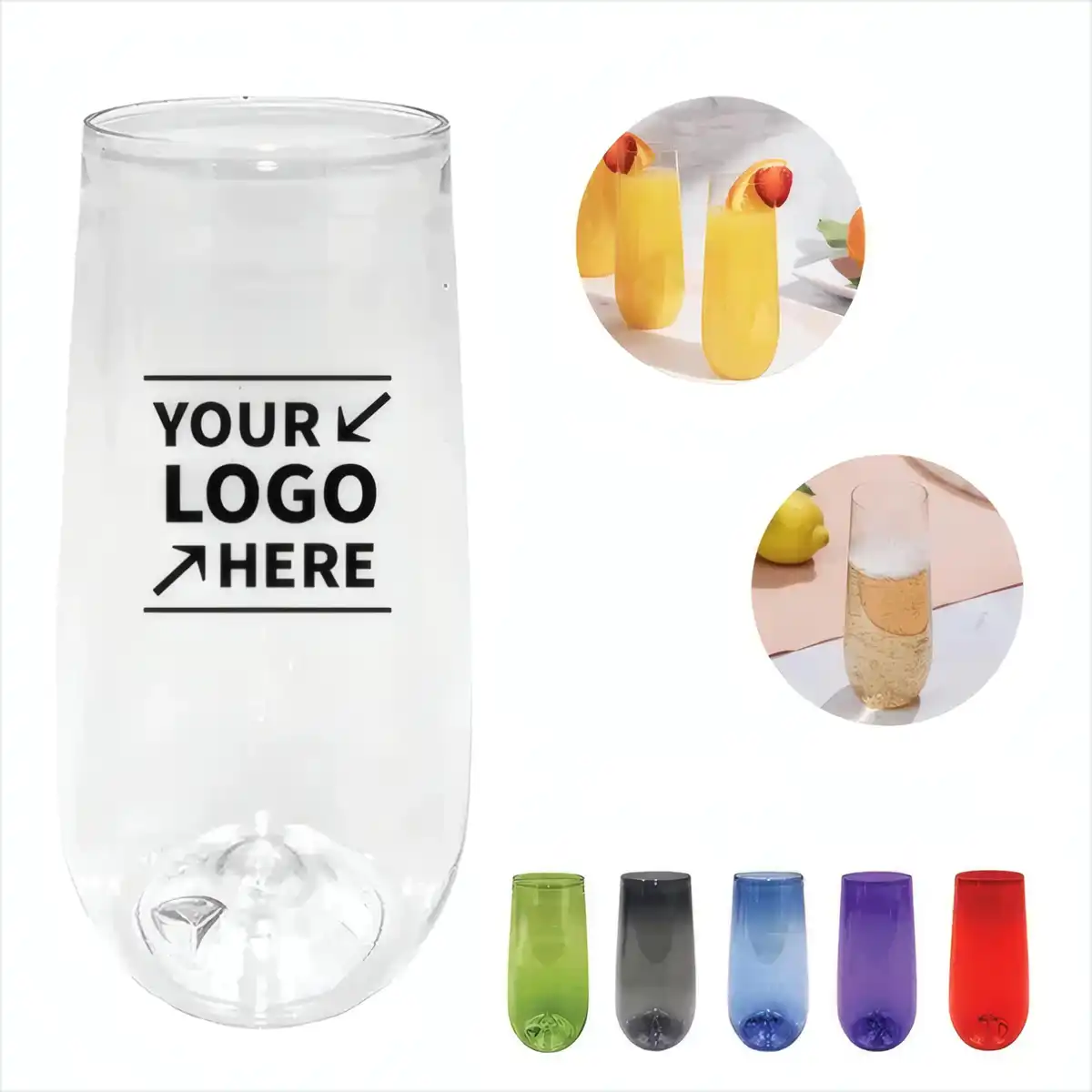 Stemless Plastic Champagne Flutes 10oz