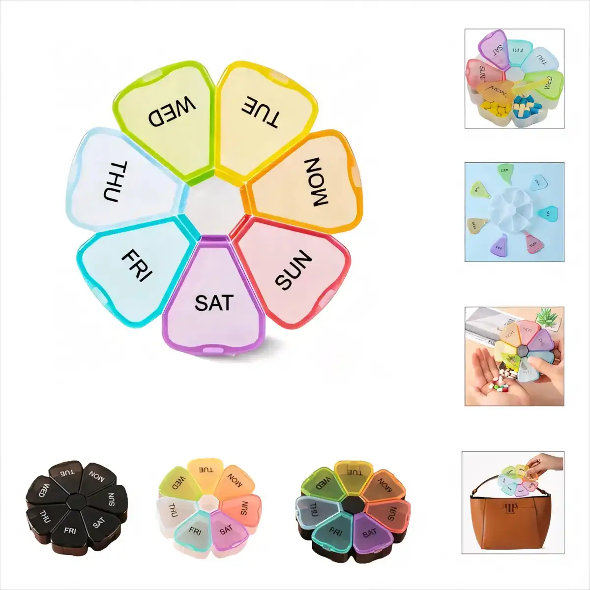 Rainbow Weekly Pill Organizer Round