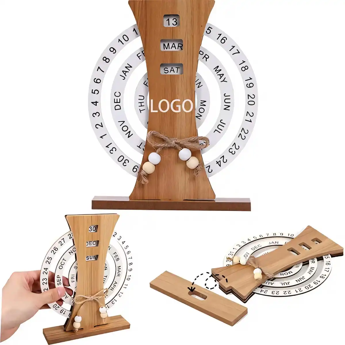 Wooden Perpetual Calendar Desk Decor