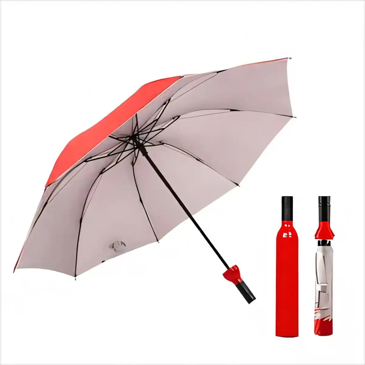 Portable Wine Bottle Umbrella Rain Sun product with accessories