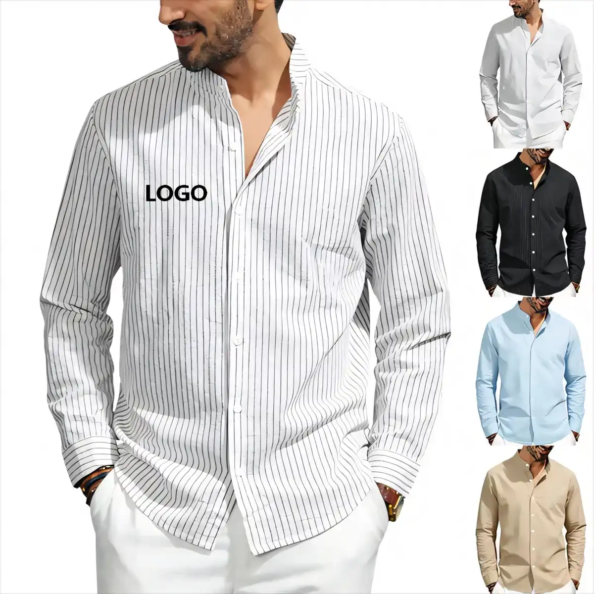 Men's Breathable Striped Linen Shirt