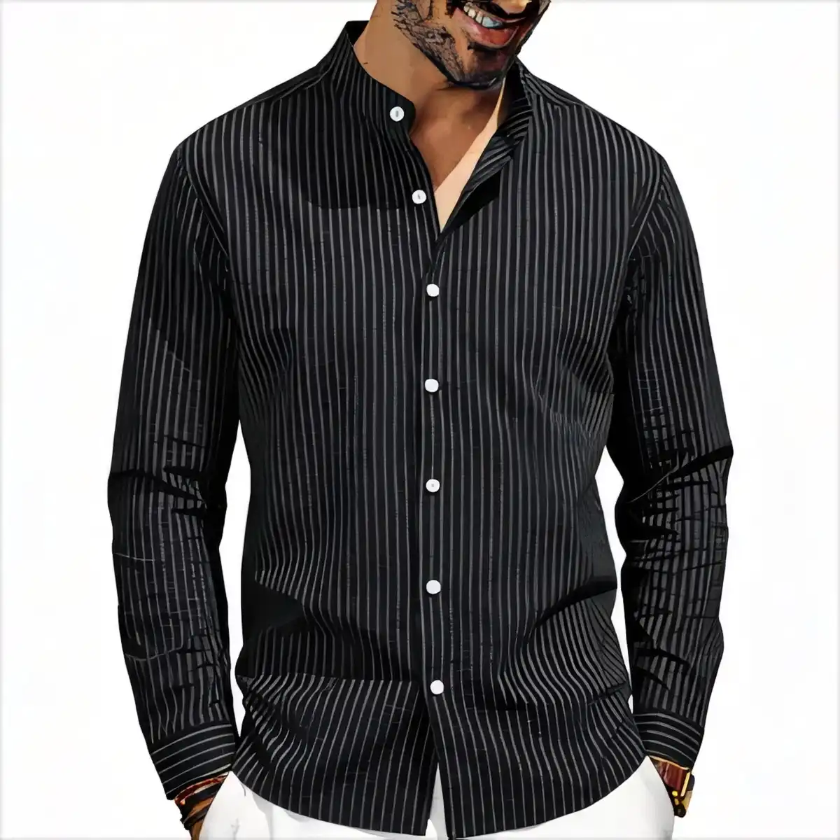 Men's Breathable Striped Linen Shirt product detail view