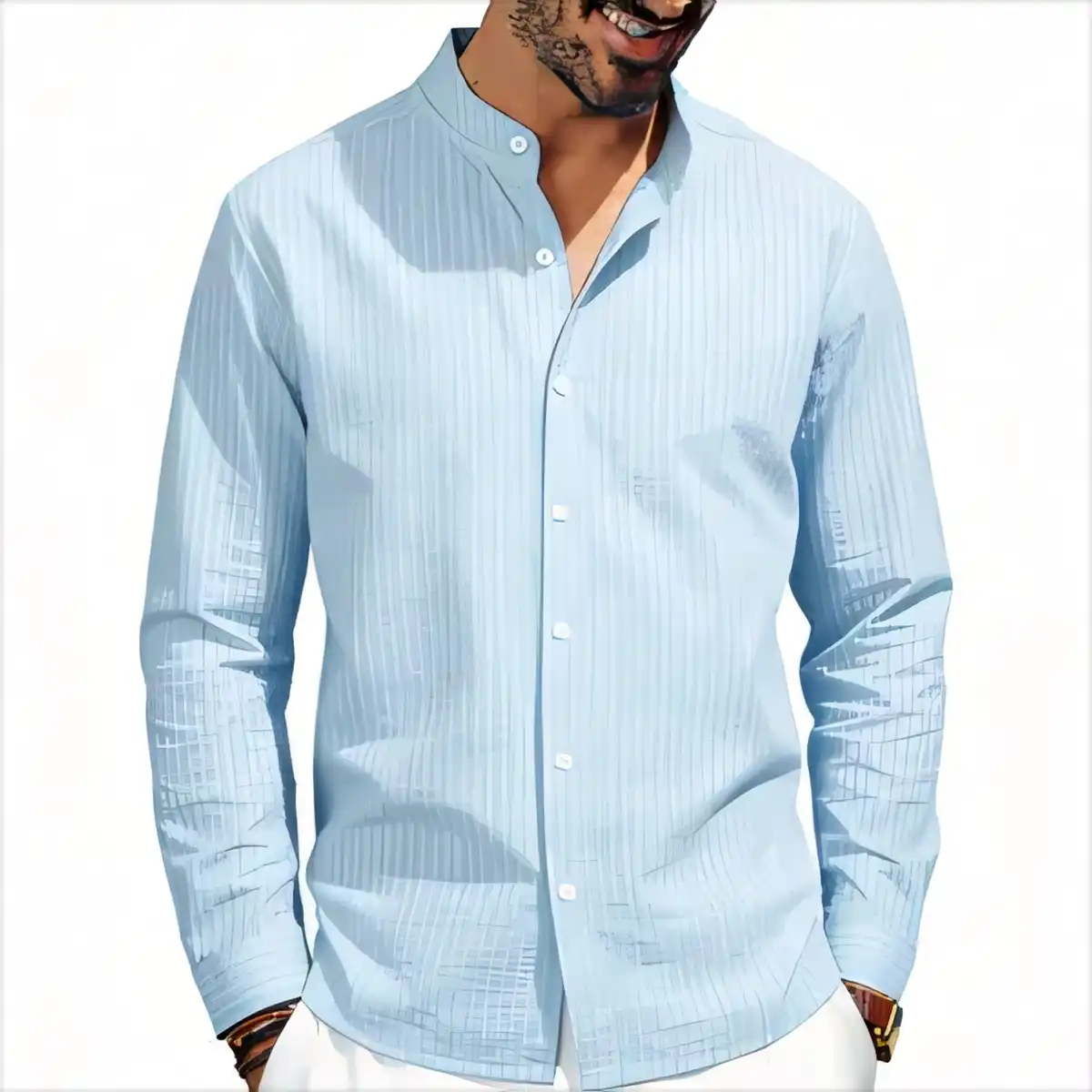 Men's Breathable Striped Linen Shirt product close-up