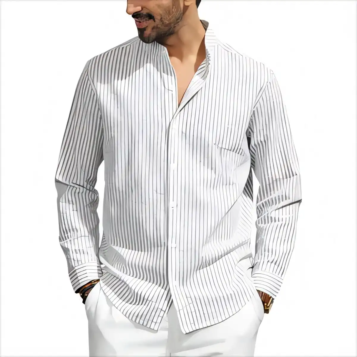 Men's Breathable Striped Linen Shirt additional product view