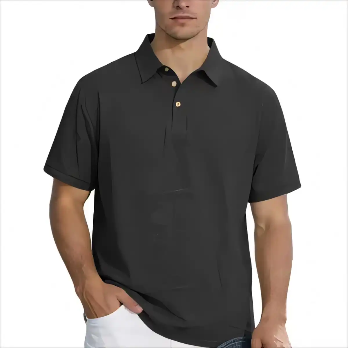 Refined Linen Polo for Work alternate product angle