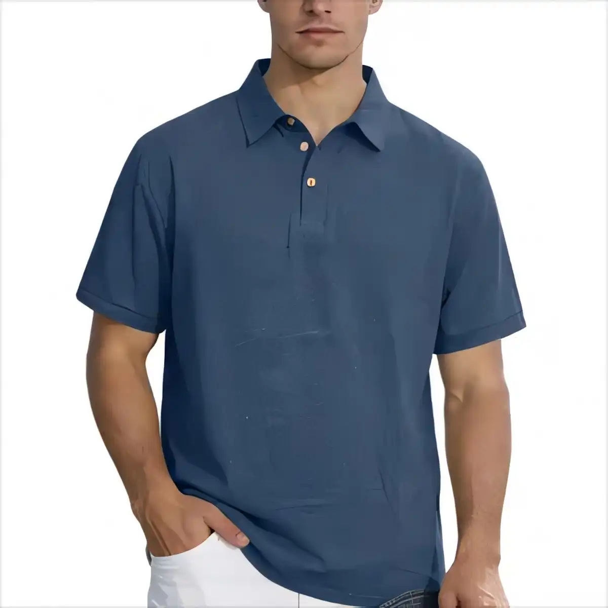Refined Linen Polo for Work custom logo imprint view