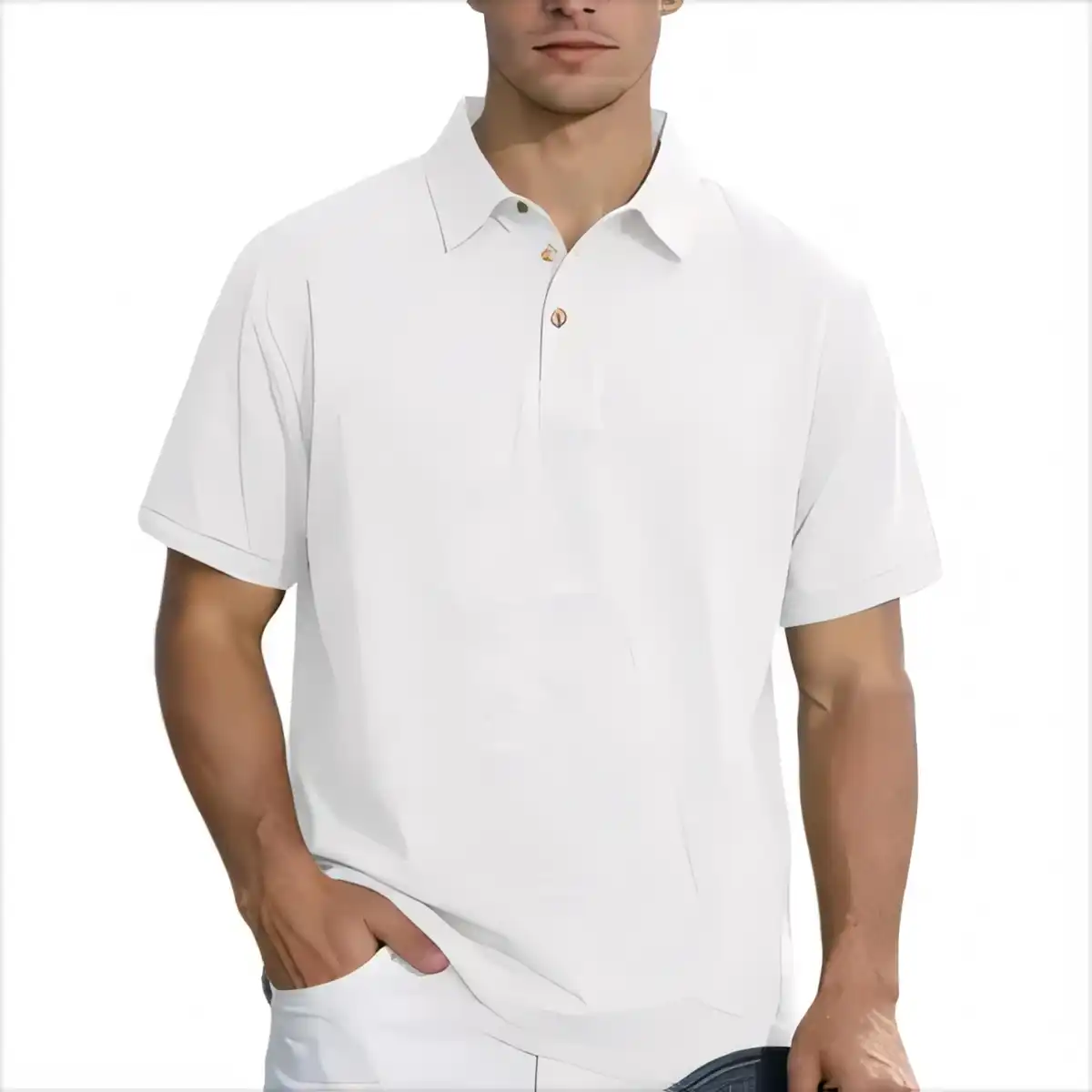 Refined Linen Polo for Work product in use